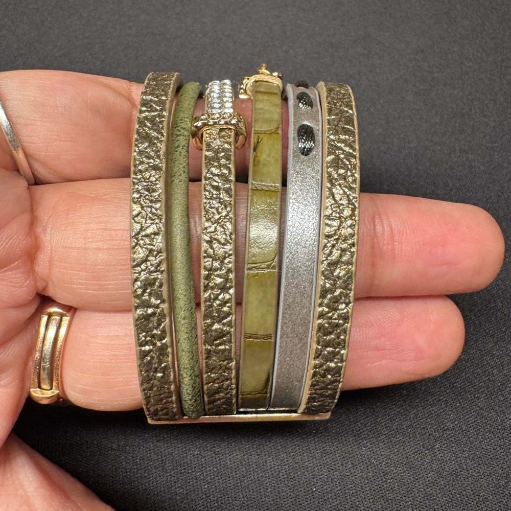 Multi Strand Cuff Bracelet Olive Green - Picture 4 of 6